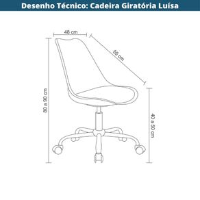 7 Kit 2 Cadeiras Giratorias Office Luisa Rivatti Assento PP Branco Base Rodizio CromadoDesenho tecnico